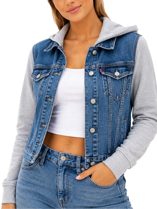 Levi's Jackets & Blazers - Levi’s Hybrid Denim Hoodie Jacket XS Gray Hooded Trucker Jean Jacket